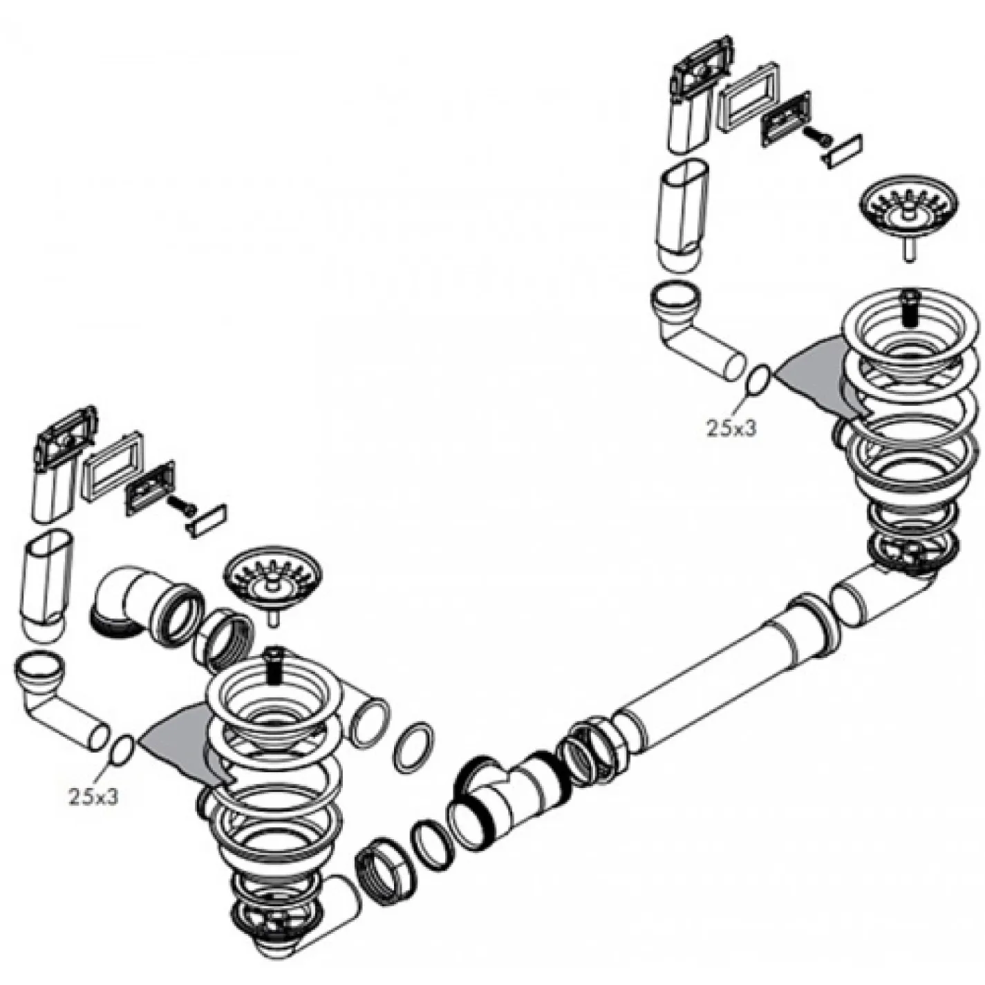 Сифон для двойной кухонной мойки Hansgrohe D15-10 (43922800) - Фото 1